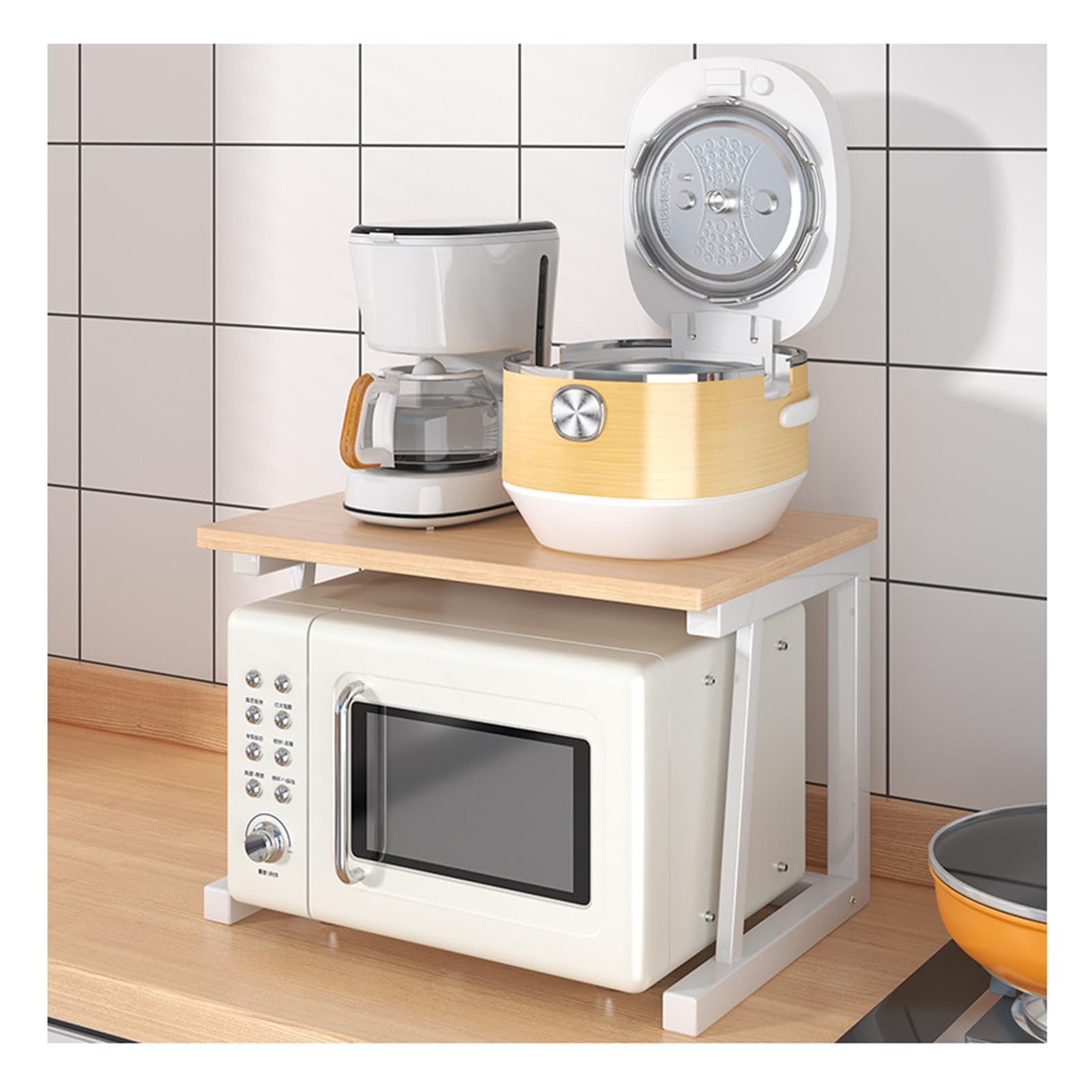 Organisateur de comptoir de cuisine à 2 niveaux pour micro-ondes et station à café