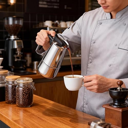 Miniatura 6 de Cafetera de Espresso de 9 Tazas Olla Moka de Acero Inoxidable Percolador, Compatible con Estufas de Gas, Eléctricas, Cerámicas y de Inducción (450