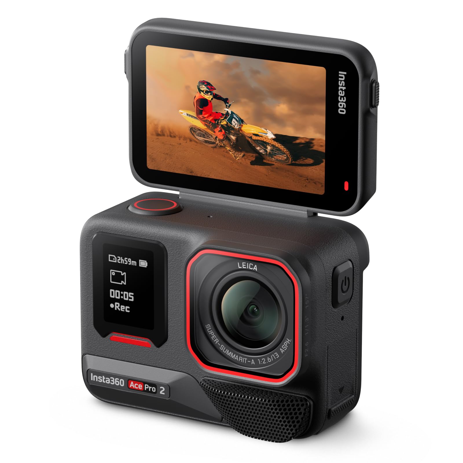 Insta360 Ace Pro 2 Dual Battery, Action Camera 8K impermeabile, sensore da 1/1,3"", co-progettata con Leica, schermo flip, doppio chip AI, luce bassa, audio superiore