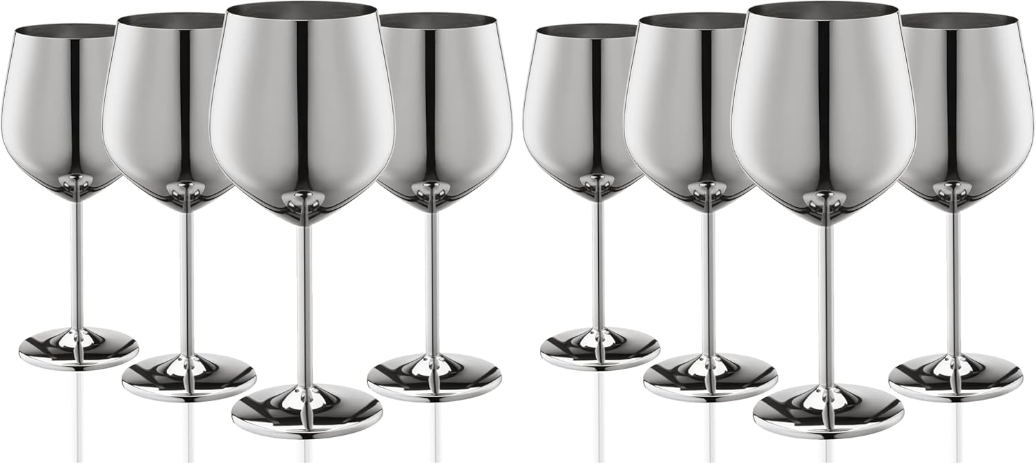 WOTOR Gold Wine Glasses Set of 4, 18oz Unbreakable Gold Goblet, Stainless Steel Wine Glass, Metal Wine Glass for Outdoor, Travel, Camping, Pool, Ideal Gift for Wine Lovers