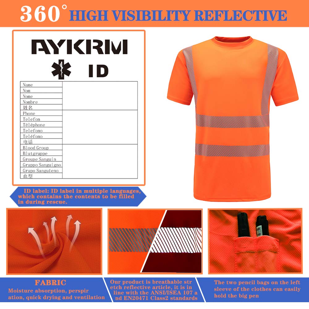 Tee-Shirt de Travail microporeux Haute-visibilité T-Shirt de Protection de sécurité avec Avertissement Polo Haute visibilité(XS-8XL)