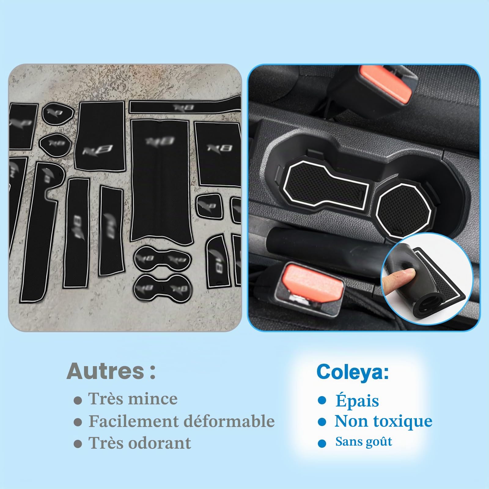 Tapis Anti-dérapants Compatible avec Dacia Sandero 3 Sandero Stepway 3 2021-2024, Dacia Sandero Tapis en Caoutchouc pour Accoudoir, Console Centrale, Porte-Gobelet, Rainure de Porte (Blanc)