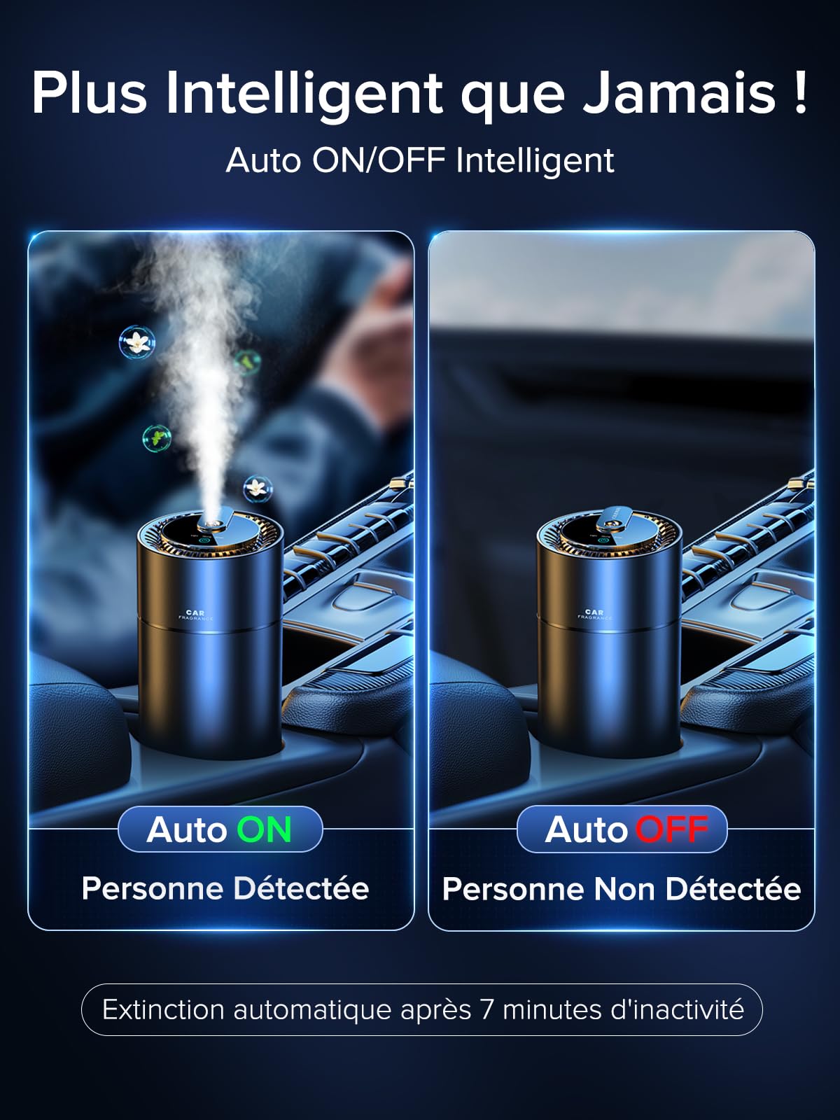 Desodorisant Voiture Ceeniu, F26 Diffuseur de Voiture, Atomiseur à Ultrasons, Concentration Réglable, Marche/Arrêt Automatique, Parfum Naturel Français 45 ML, Durée 6 Mois, Parfum Voiture de Cologne
