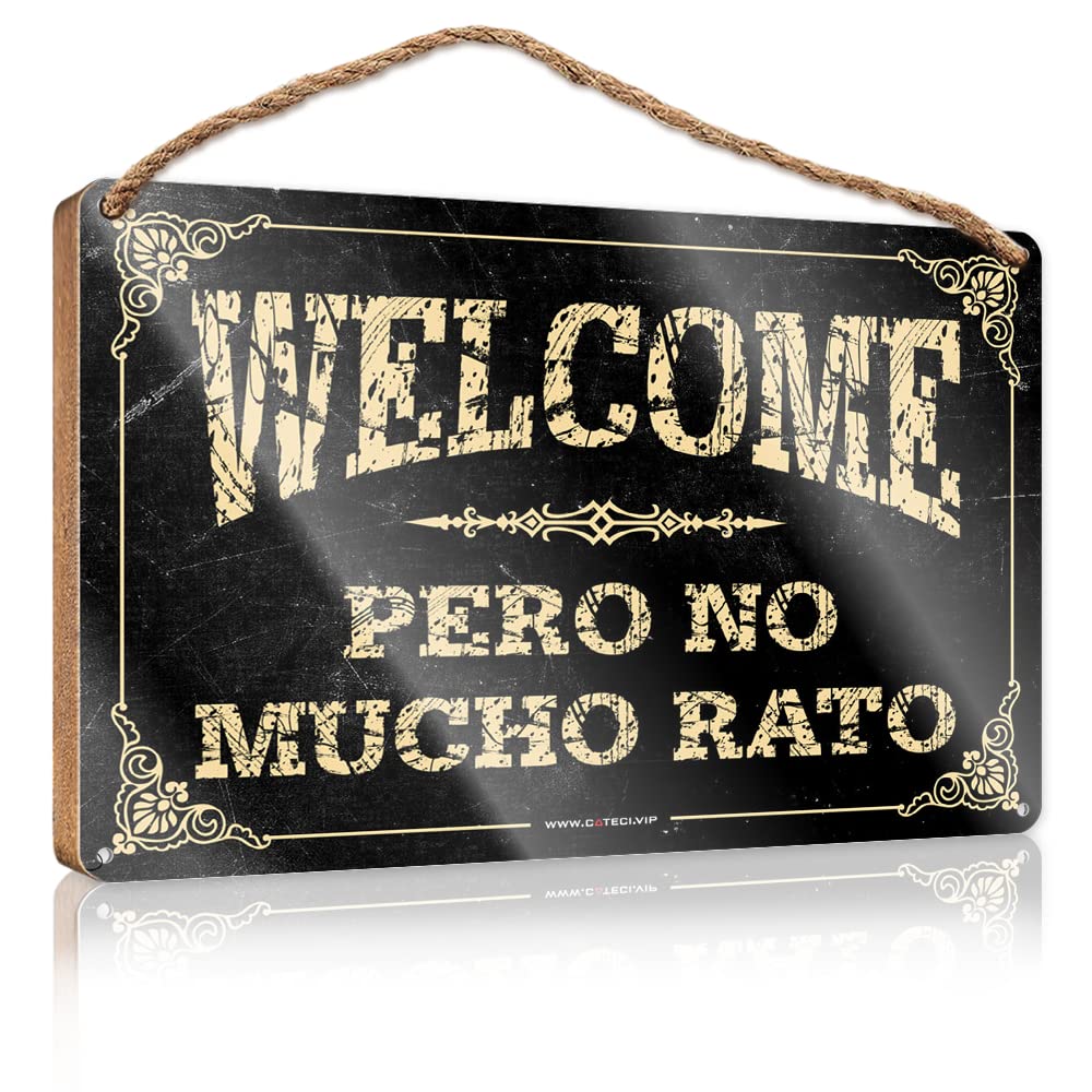 Hanging Plaque Wooden Welcome Pero No Mucho Rato Wooden Sign Hanging Pantry Sign Decor Pool Decorations Outdoor(23X35CM)