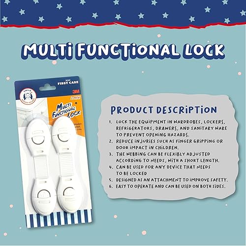 Miniatura 2 de Cerradura multifuncional a prueba de gabinete de seguridad infantil  Adhesivo seguro rápido y fácil 3M, correas adhesivas multiusos  A prueba de