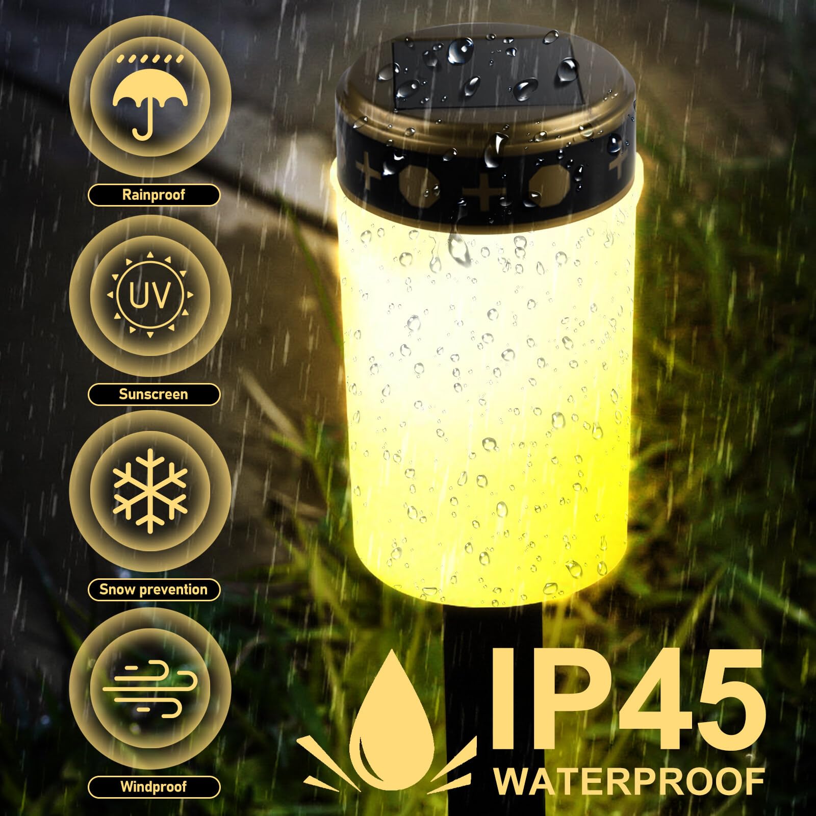 Lot De 2 Bougies Funéraires Solaires LED - 12x7 Cm, étanches IP55 - Avec Piquet, Lumière Vacillante - Pour Cimetière, Jardin