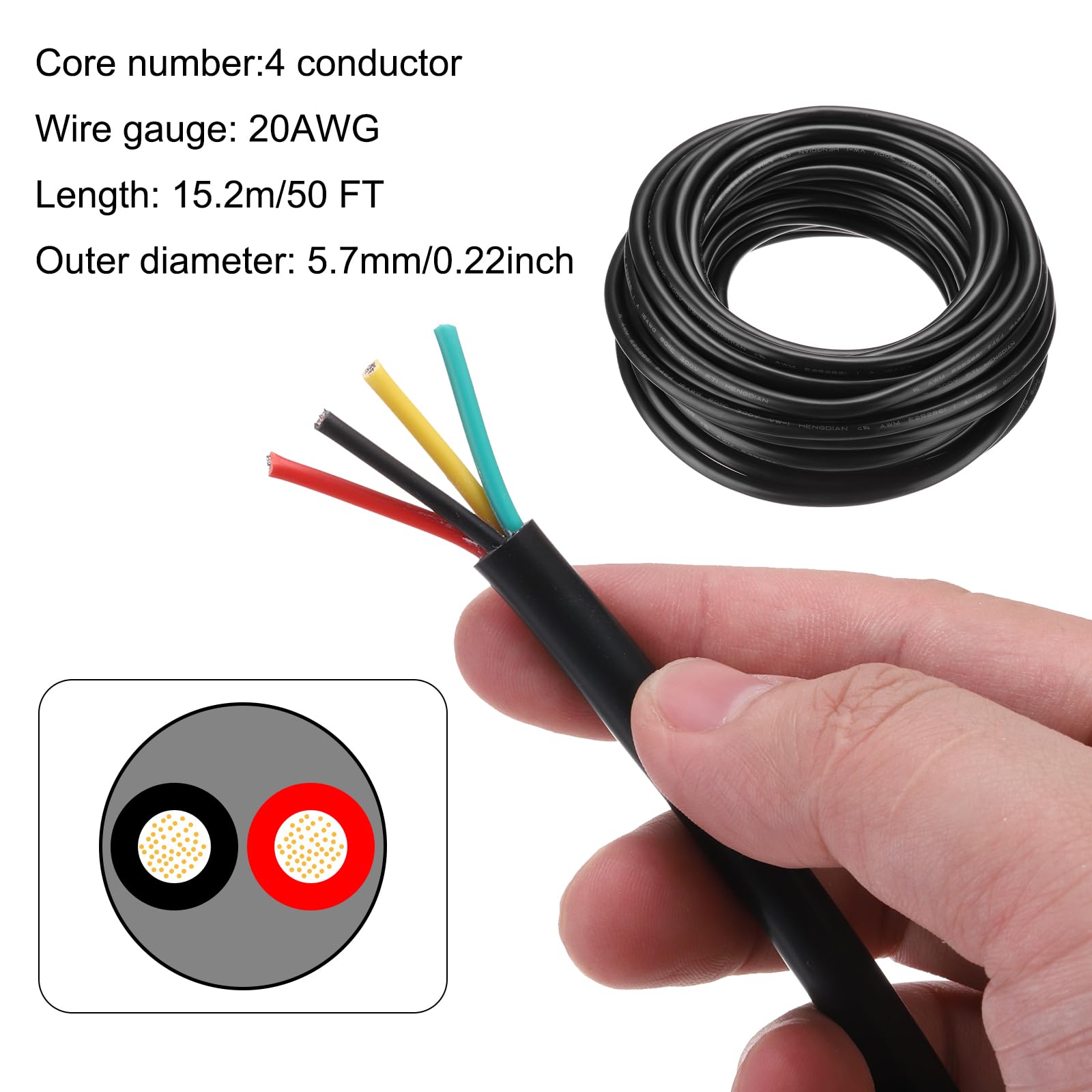 DMiotech 20AWG 20/4 4 Core CNC Wire (50 FT) UL2464 Tinned Copper Core 20 Gauge Cable Speaker Wire Electrical Wire Extension Cord for CNC Router Machine,Electrical Appliance - Image 2