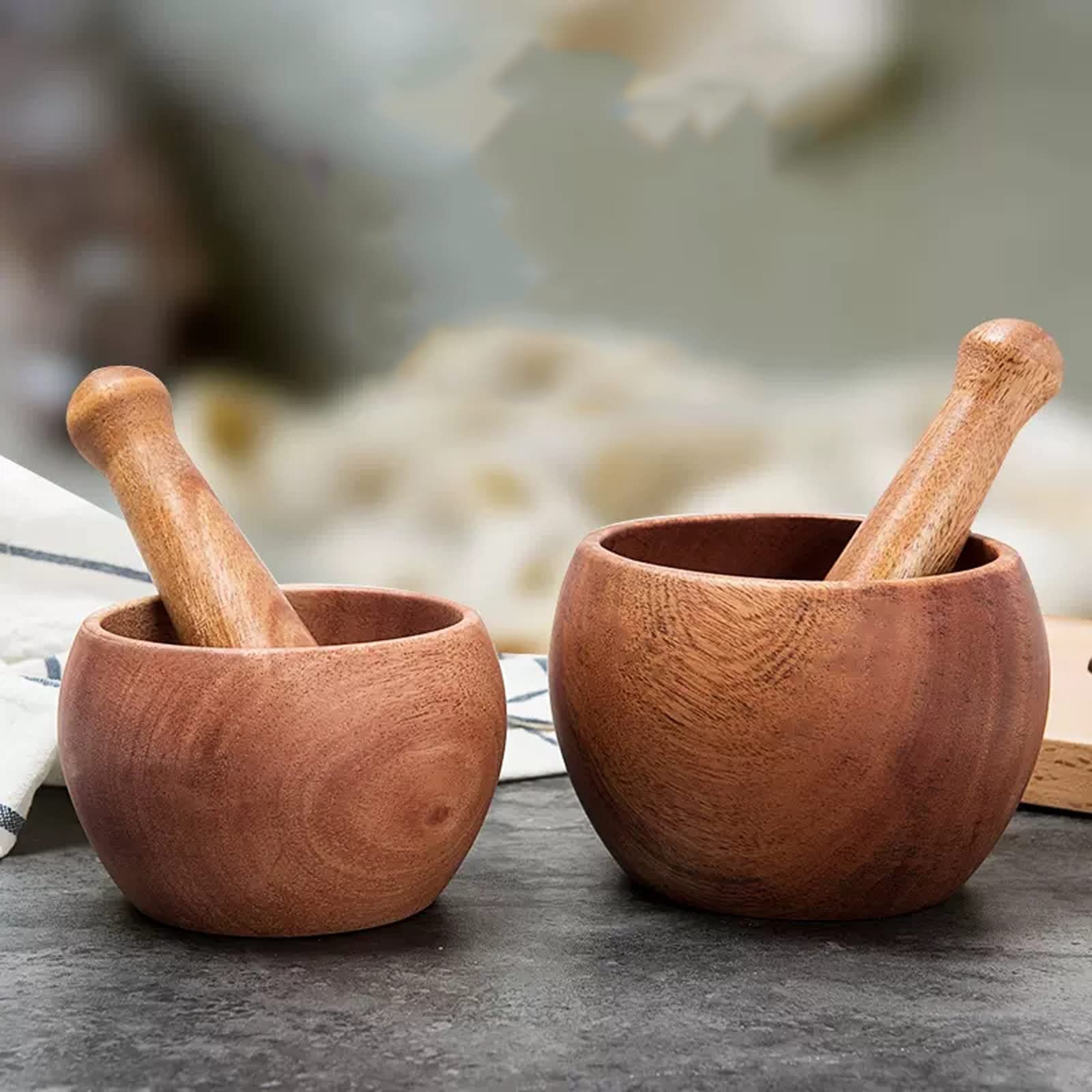 Mörser und Stößel, Mörser und Stößel, Stößel und Mörserschüssel-Set aus Holz, Rührschüssel, Knoblauch- und Pfefferpresse, Fleischwolf, Mühle, Zerkleinerer, Zerkleinerer,