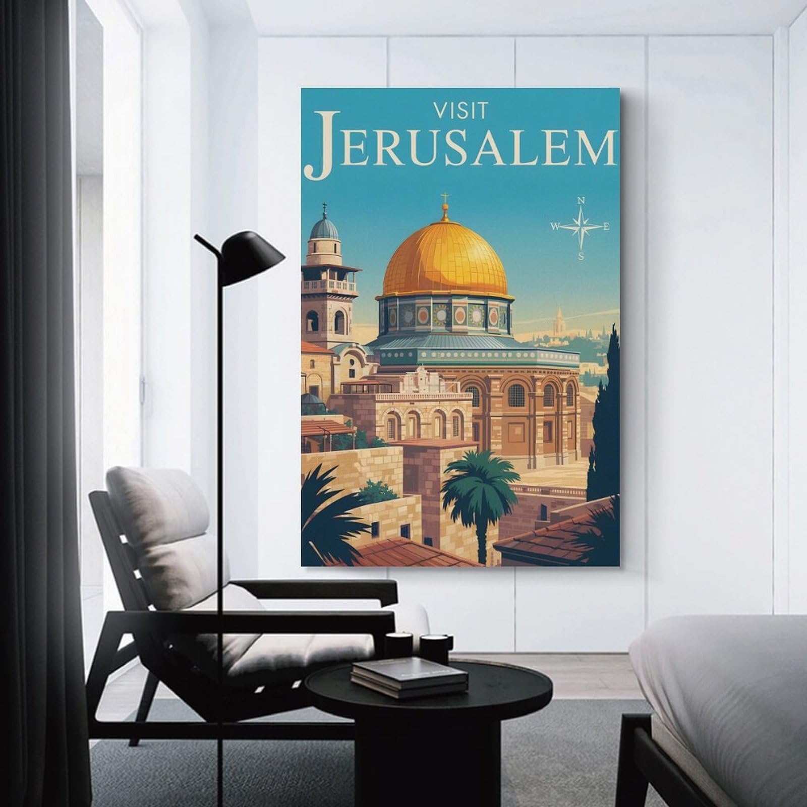 Junmoney Decorative Canvas Print Visit Jerusalem Travel, 20x30inch(50x75cm), for Entrance Walls, Hall Decor Or Foyers, A Stylish Accent for Home Entrances