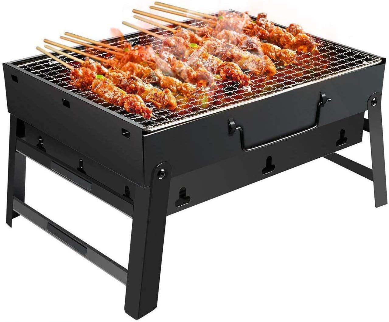 GolWof Barbecue Grill Portable Barbecue BBQ Grill Stainless Steel Folding Barbecue Charcoal Grill Outdoor with BBQ Mat, BBQ Clip and Oil Brush for Camping Festival Garden Picnic Party