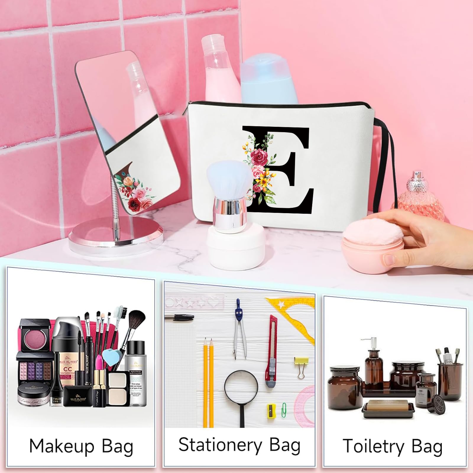 Grande Borsa per Cosmetici per donna Personalizzata Iniziale, Pochette Trucchi Viaggio, Trousse Trucchi Organizer Cosmetici, Regalo Compleanno Natale Ideale per Mamm Moglie Migliore Amic（M）