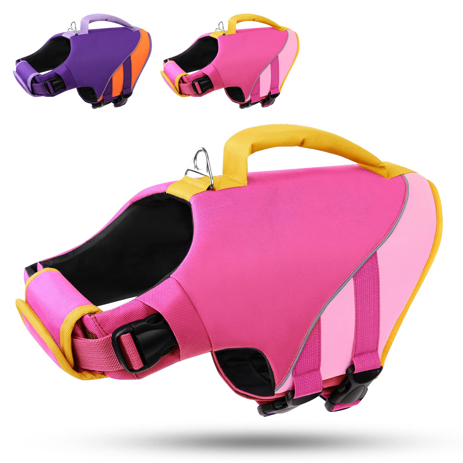 CITÉTOILE Chaleco Salvavidas Perro Pequeño y Grande, Chaleco Flotador Perro, Chaleco Perro Ajustable, Salvavidas Perro Ligero y Transpirable Dog Life Jacket Vest Chaleco Agua, Rosa, L