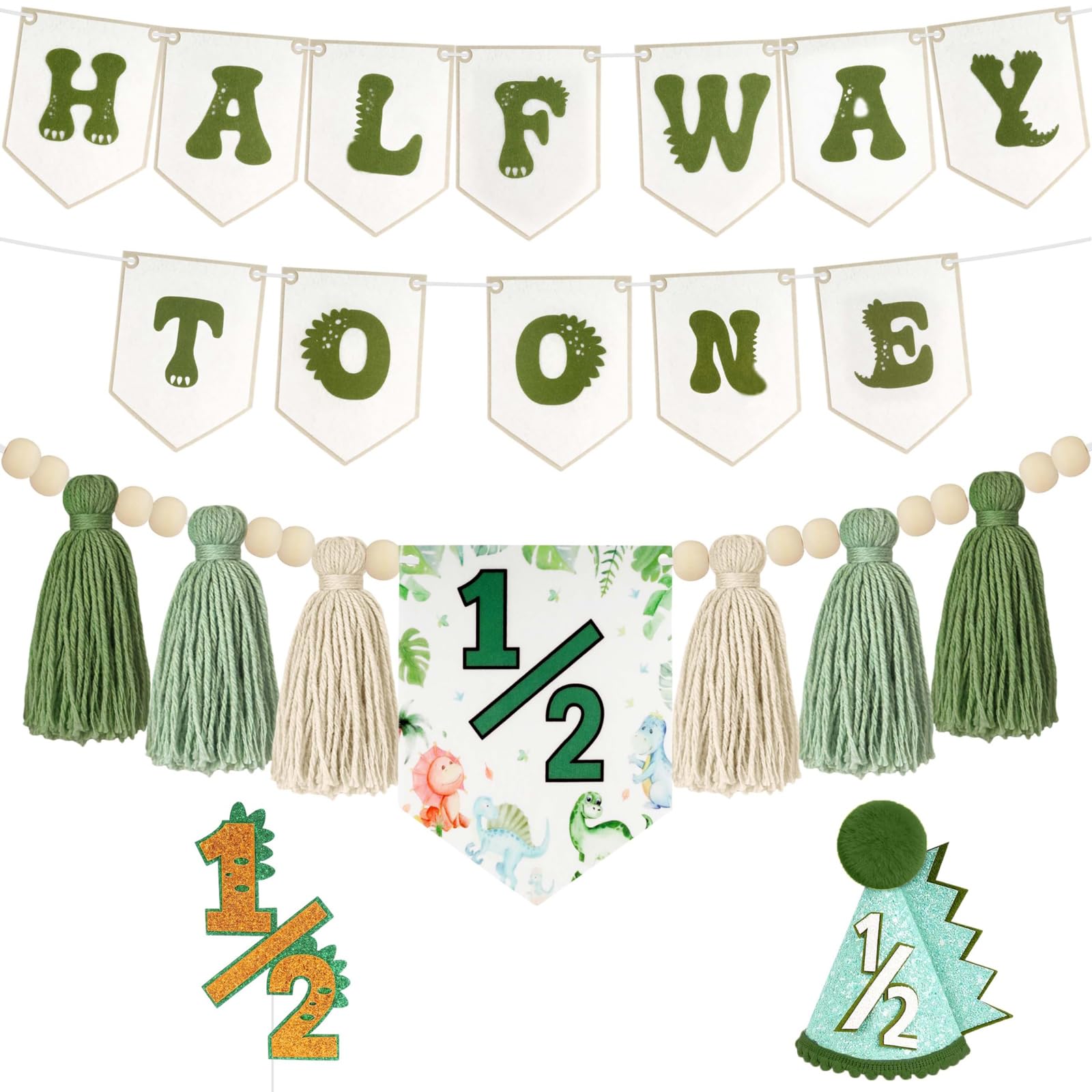 1/2 Birthday Dinosaur Half Birthday Decoration Set for Halfway To One Boy