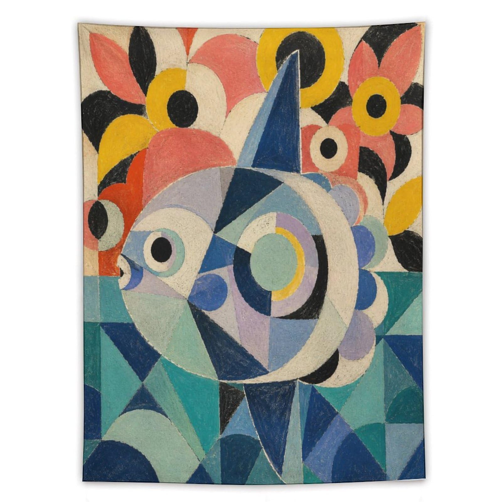 H3B8U2Y5 Geometric Angelfish Wall Tapestry, Geometric Art, Sofa Area