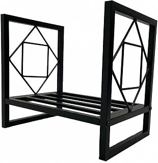 Patikuin Heavy Duty Firewood Rack, Small Metal Log Holder with Decorative Hollow Design, Rustproof Indoor Outdoor Wood Storage Organizer for Fireplace, Fire Pit, Patio