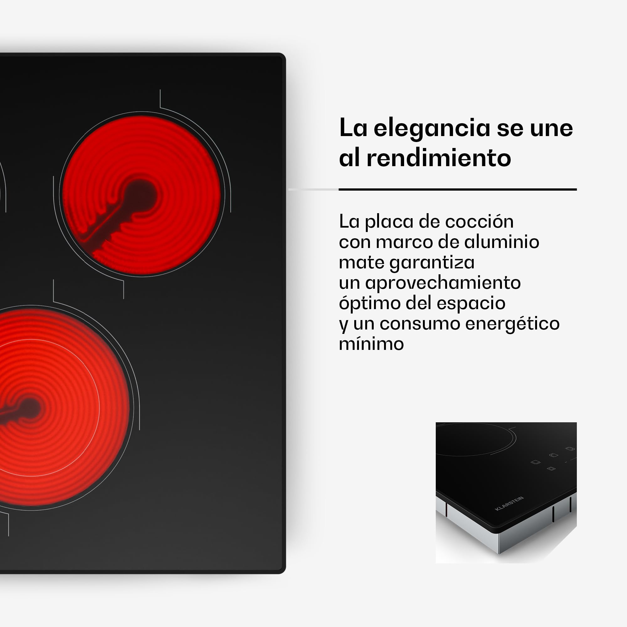 Klarstein Placa Vitroceramica, 3 Fuegos - 45 cm, 4100 W, Control Táctil, Temporizador, Bloqueo Infantil, Indicador Calor Residual, Diseño Slim para Cocinas Compactas