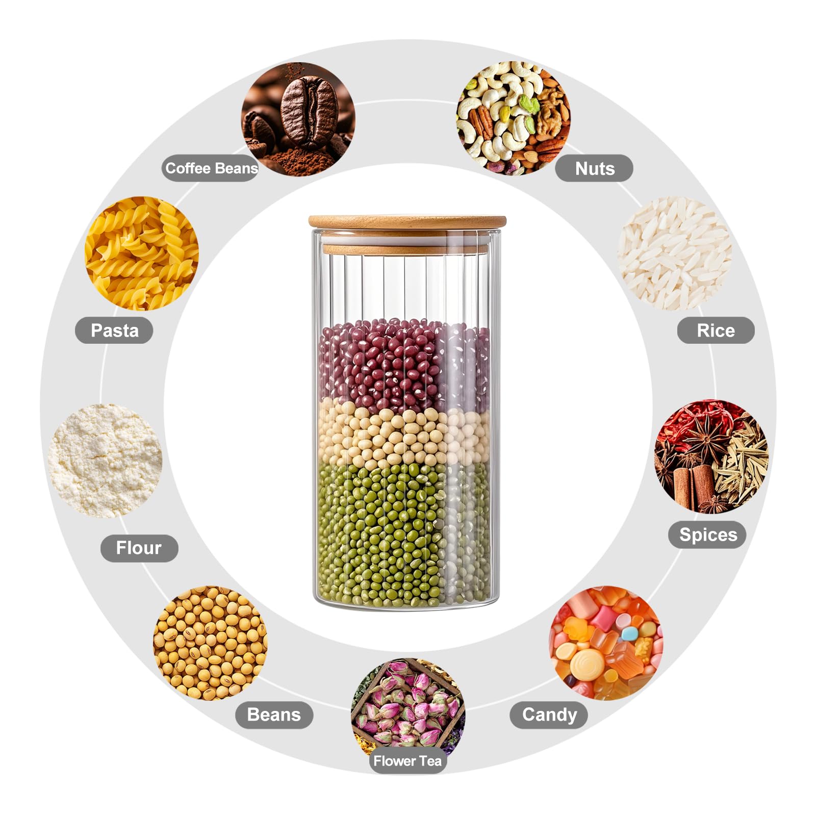 Set di 3 Contenitori Ermetici per Alimenti - Barattoli Vetro con Coperchio - Barattoli Cucina Spaghetti Cereali（1200ml）