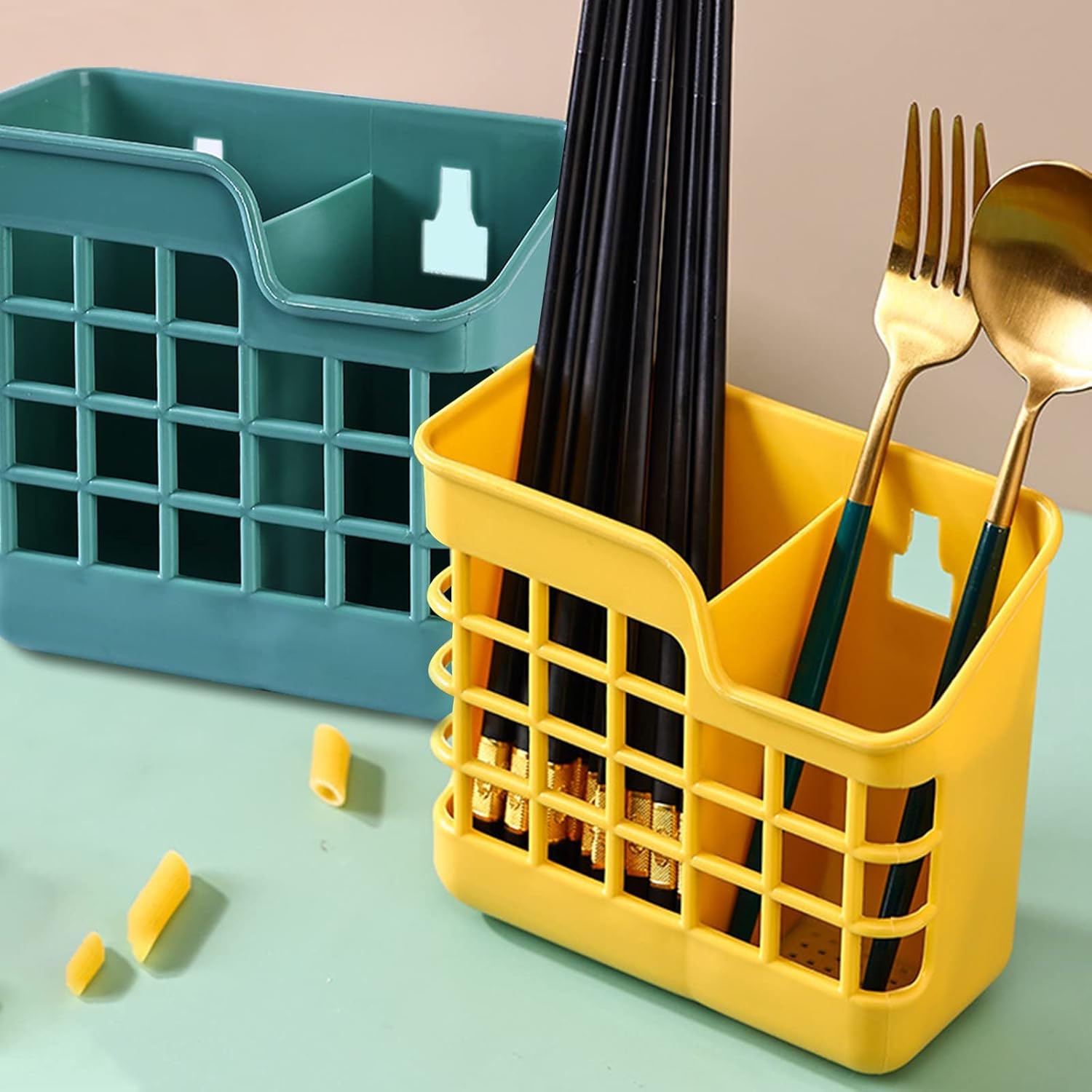 Kitchen Drain Chopsticks Cage Multi-function Desktop Partition Rack Hollow Cutlery Drainer Spoon Fork Shelf Holder(Gray)