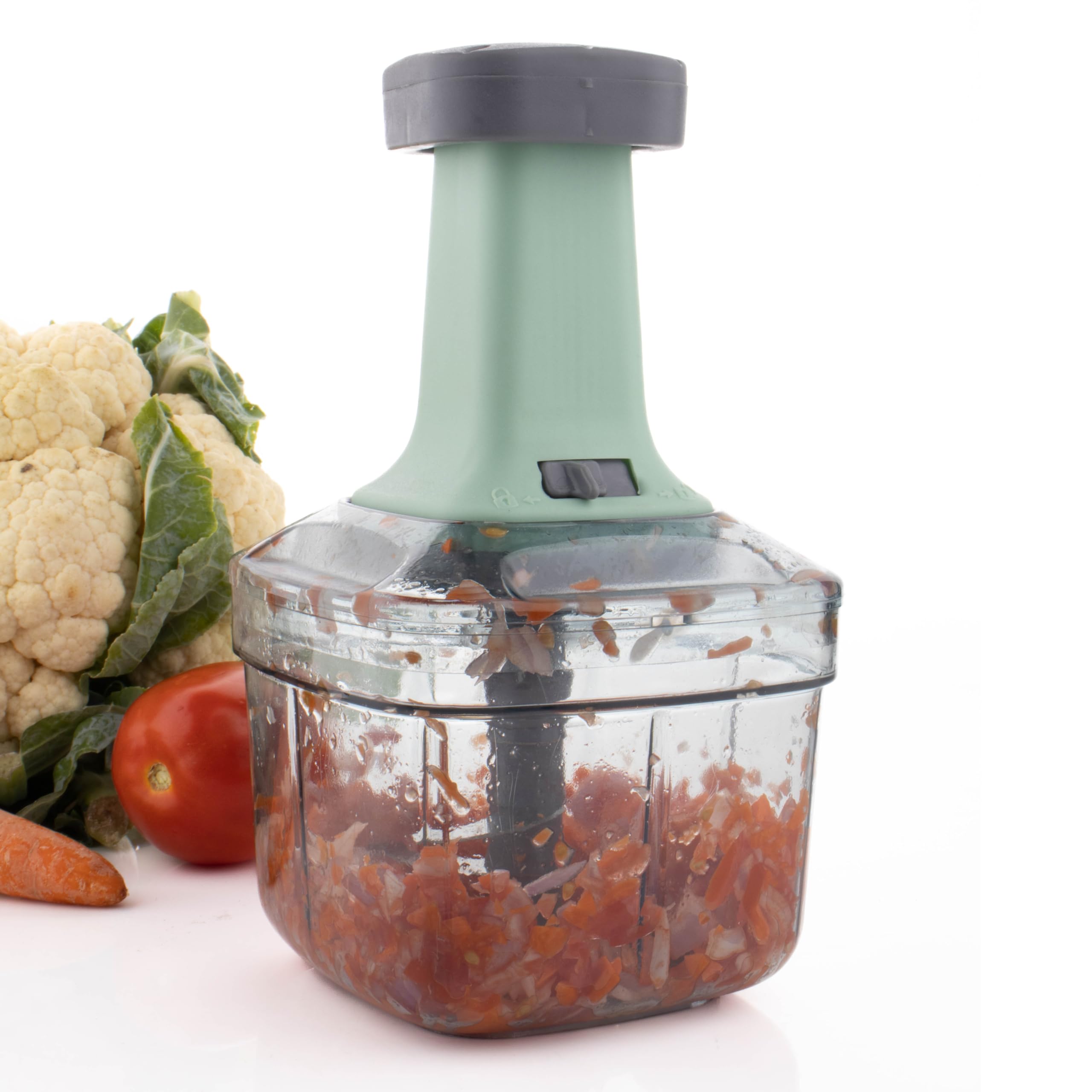 HAPPI Manual Push Chopper 900ml Steel Blade Hand Press Vegetables Chopper for Kitchen For Cutting Salad, Onion, Chilly Mixer (Sea Green)-image-47