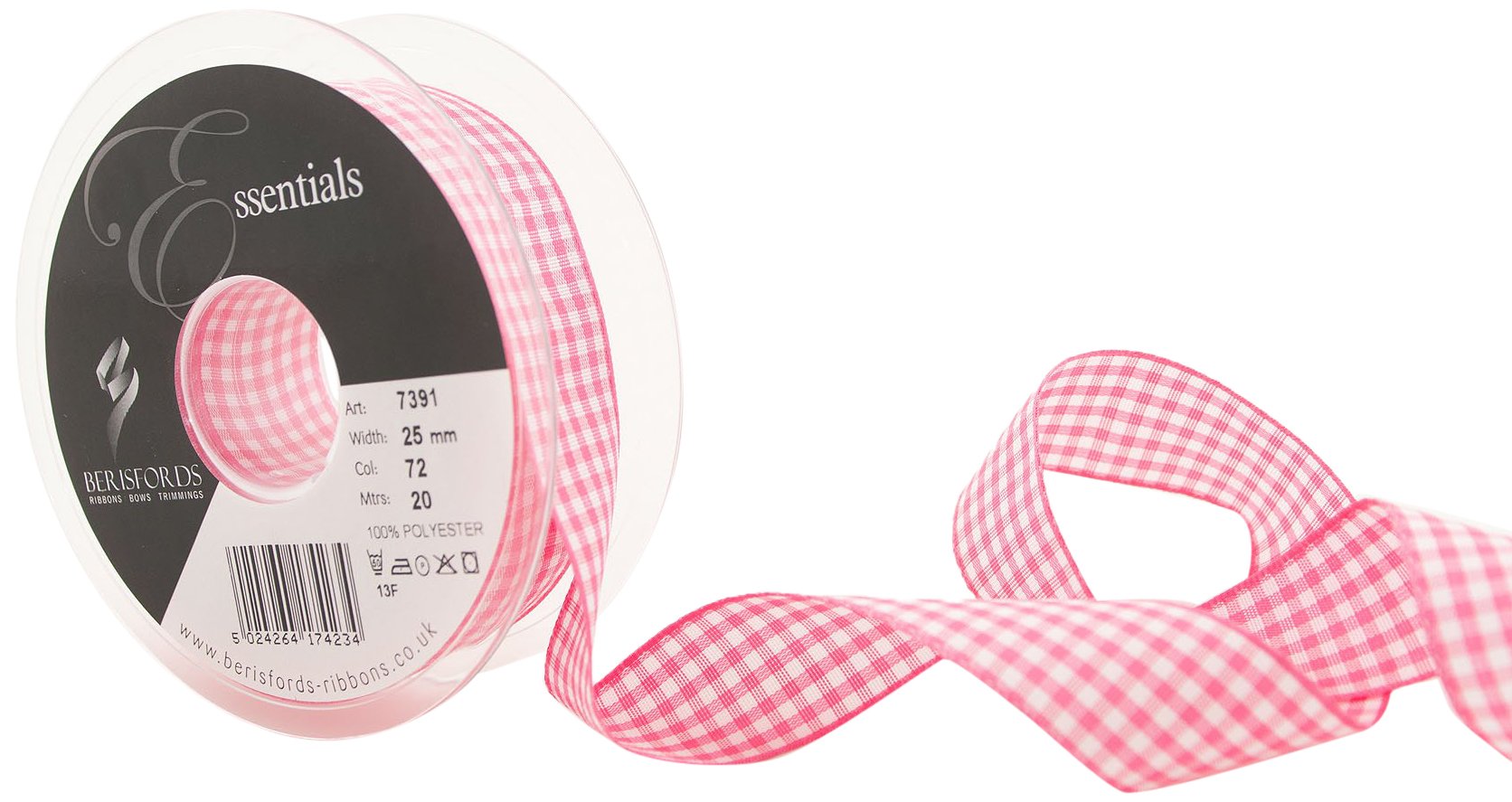Berisfords 72 Shocking Pink Gingham Ribbon (Value Roll)