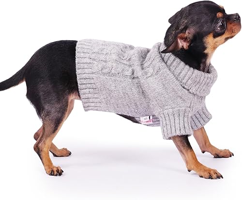 Frienperro Suéter para perro para perros pequeños, suéter de punto trenzado con lentejuelas, suéter cálido de invierno de cuello alto, traje de