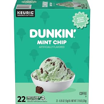 Dunkin Mint Chip Artificially Flavored Coffee, Keurig K-Cup Pods, 22 Count box