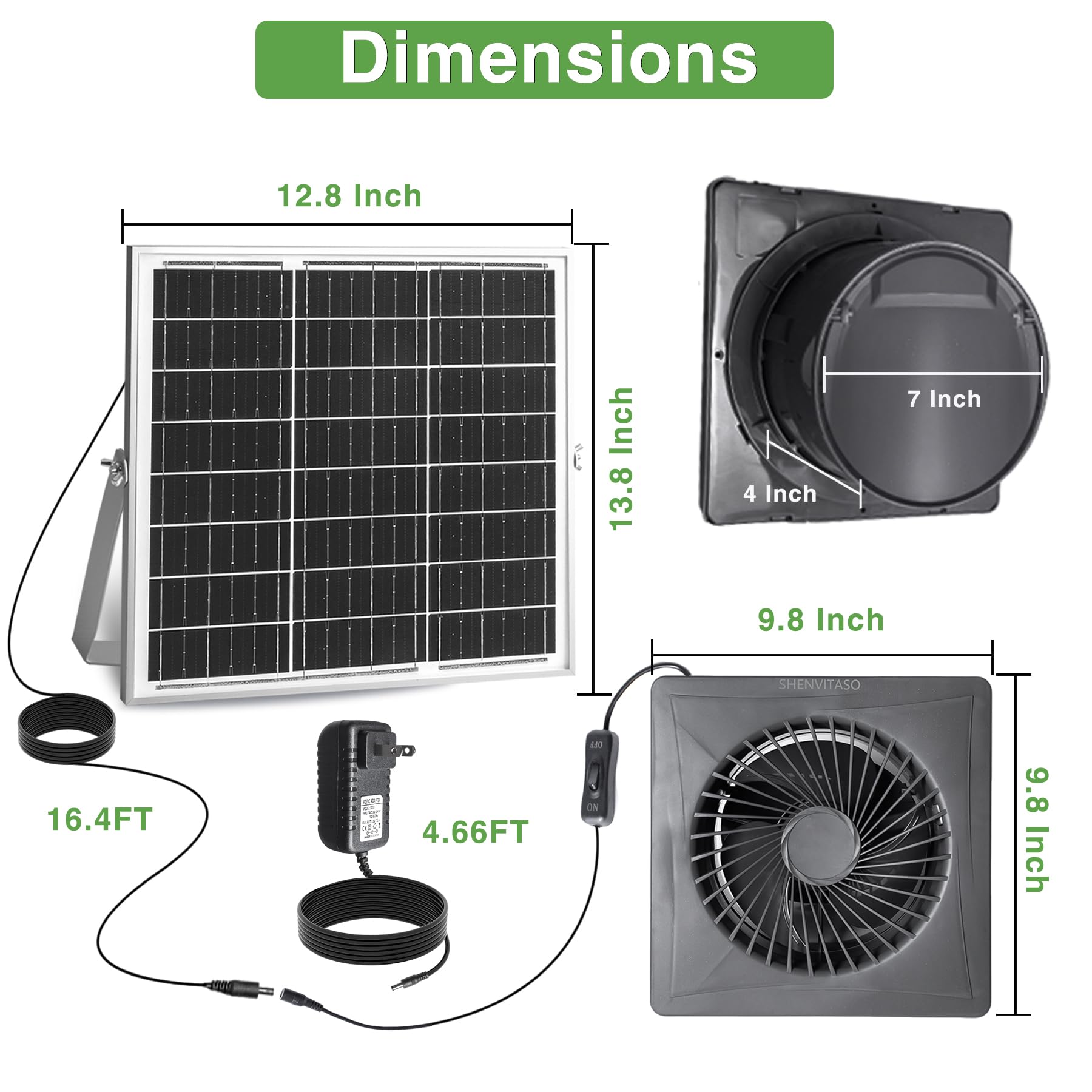 Ventilador de escape solar de 25 W con ventilador de ventilación de 8 pulgadas, válvula antireflujo, adaptador de corriente y soporte de montaje, ventilador de ventilación de alta