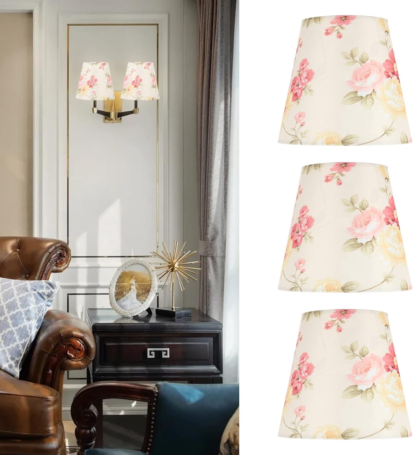 Flower Pattern Clip On Bulb Lampshade, Cloth Lamp Shade, Lamp Shade for Table Lamps, Chandelier Floor Lamp