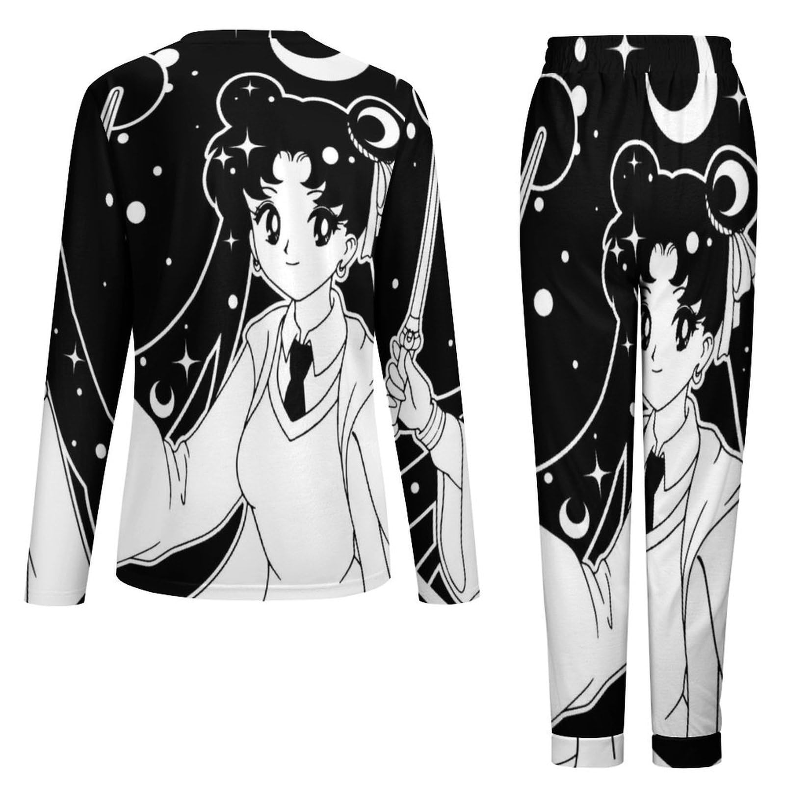 UMENG Anime Mädchen Damen Schlafanzug Lange Pyjama Set Zweiteiliger Nachtwäsche Langarm Hausanzug Sleepwear