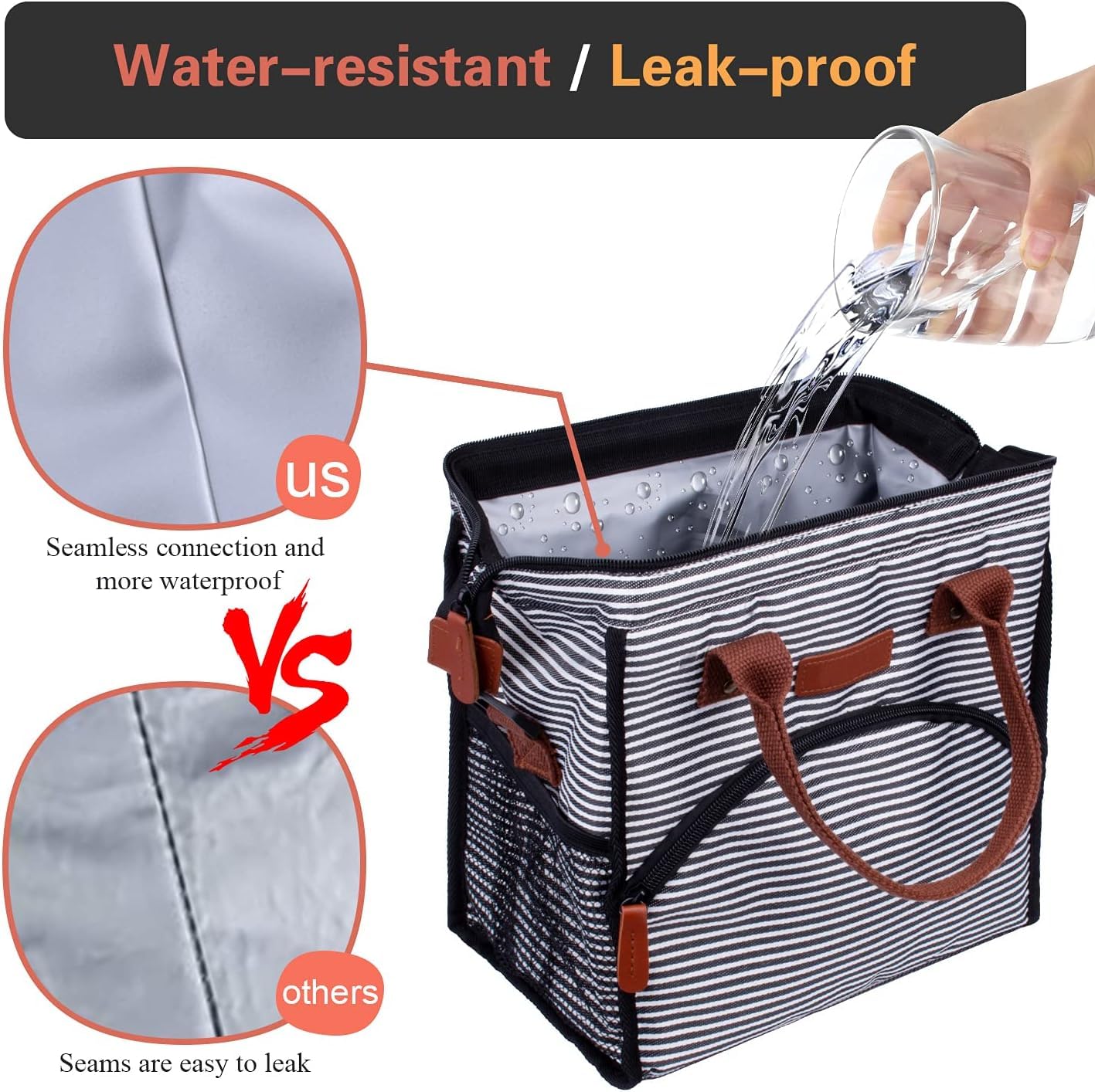 Kühltasche Lunchtasche Damen und Herren, 15L Kühlbox Thermotasche Wasserdicht und Auslaufsicher, Isoliertasche Cooler Bag Faltbar für Arbeit, Ausflügen, Picknick, Barbecue - Streifen