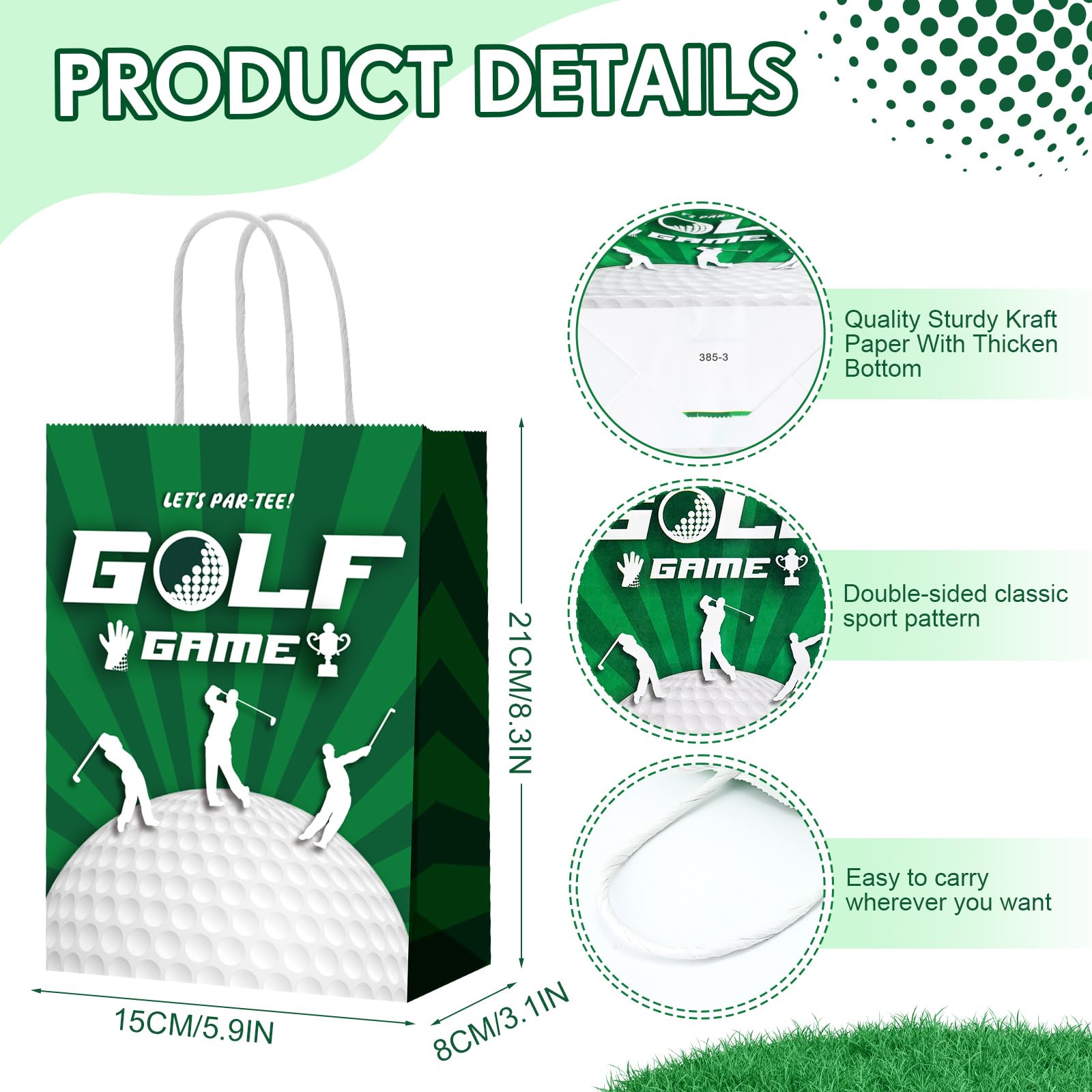 Leinuosen 30 Pcs Golf Gift Goodie Bags Cute Golf Treat Bags for Snacks and Candy Bag with Handle for Theme Adults Birthday Party Shower Favors, 8.3 x 5.9 x 3.1 Inch