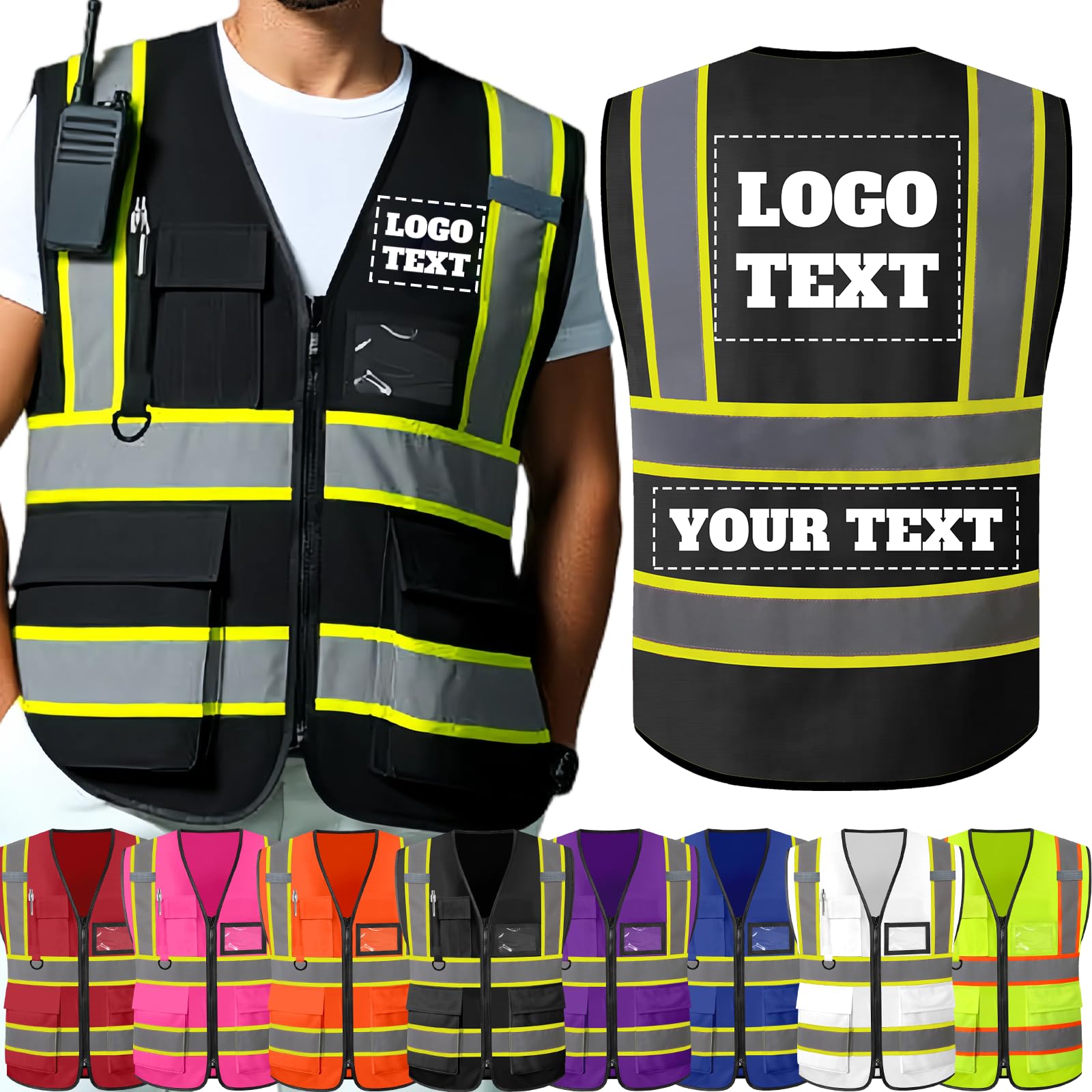 Custom Safety Vest Customized High Visibility Reflective Vests with Logo, Personalised Two-tone Construction Vests Men Women