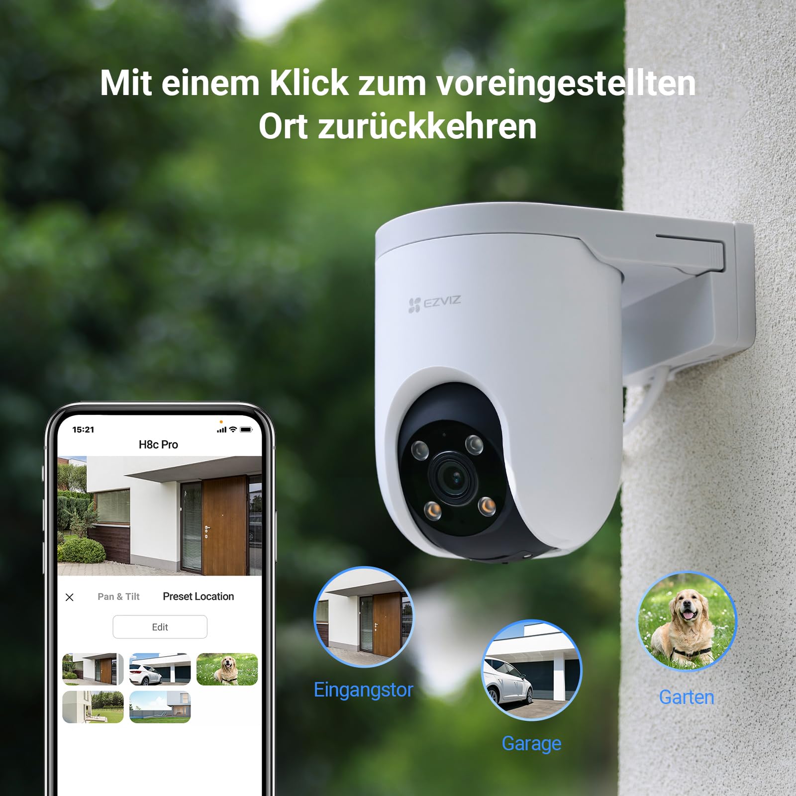 EZVIZ 4K Wi-Fi 6 Überwachungskamera Aussen, 2,4 & 5 GHz WLAN Kamera Outdoor, KI-Erkennung, Smart Tracking, Farbnachtsicht, Zwei-Wege-Audio, Wetterfest, MicroSD-Karte Bis zu 512 GB, H8c Pro 4K