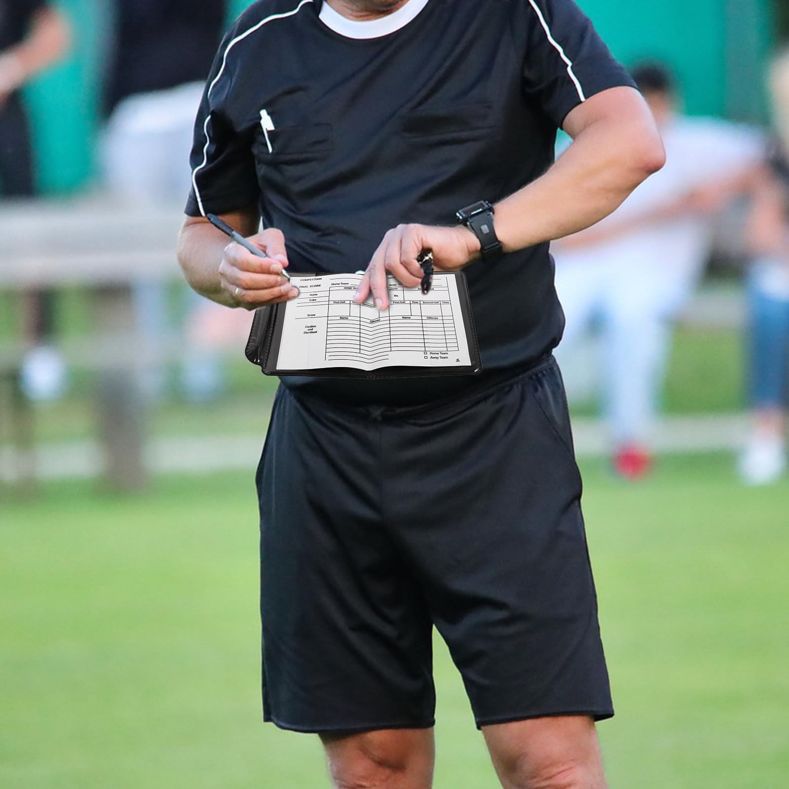 Angoily Kit Arbitro Calcio 2 Pezzi Cartellini Rossi e Gialli Sottili, Portafoglio Portatile, Penna e Blocco Note per Allenamenti Sportivi e Partite Ufficiali
