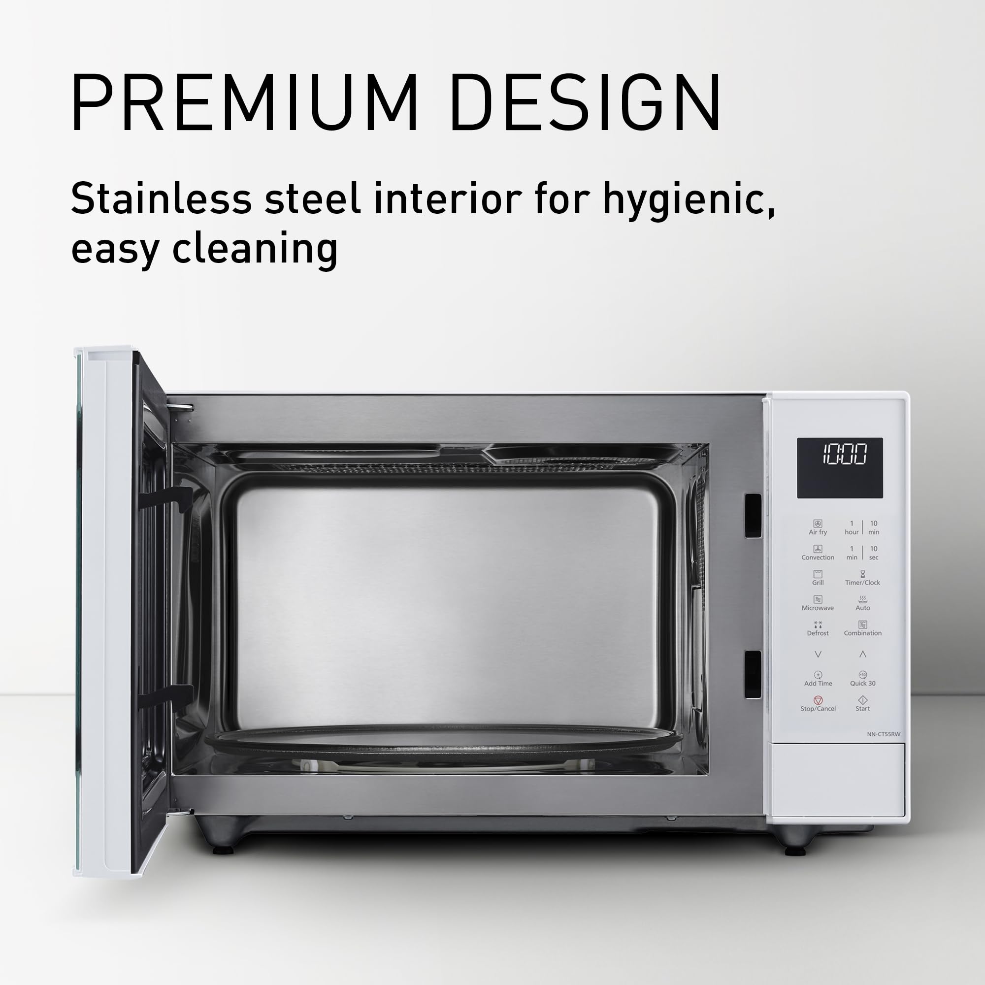 Panasonic NN-CT55RWBPQ 27L kuchenka mikrofalowa kombi 4 w 1 z Airfryer, inwerter 1000 W, grill 1300 W, konwekcja, 19 programów automatycznych, biała