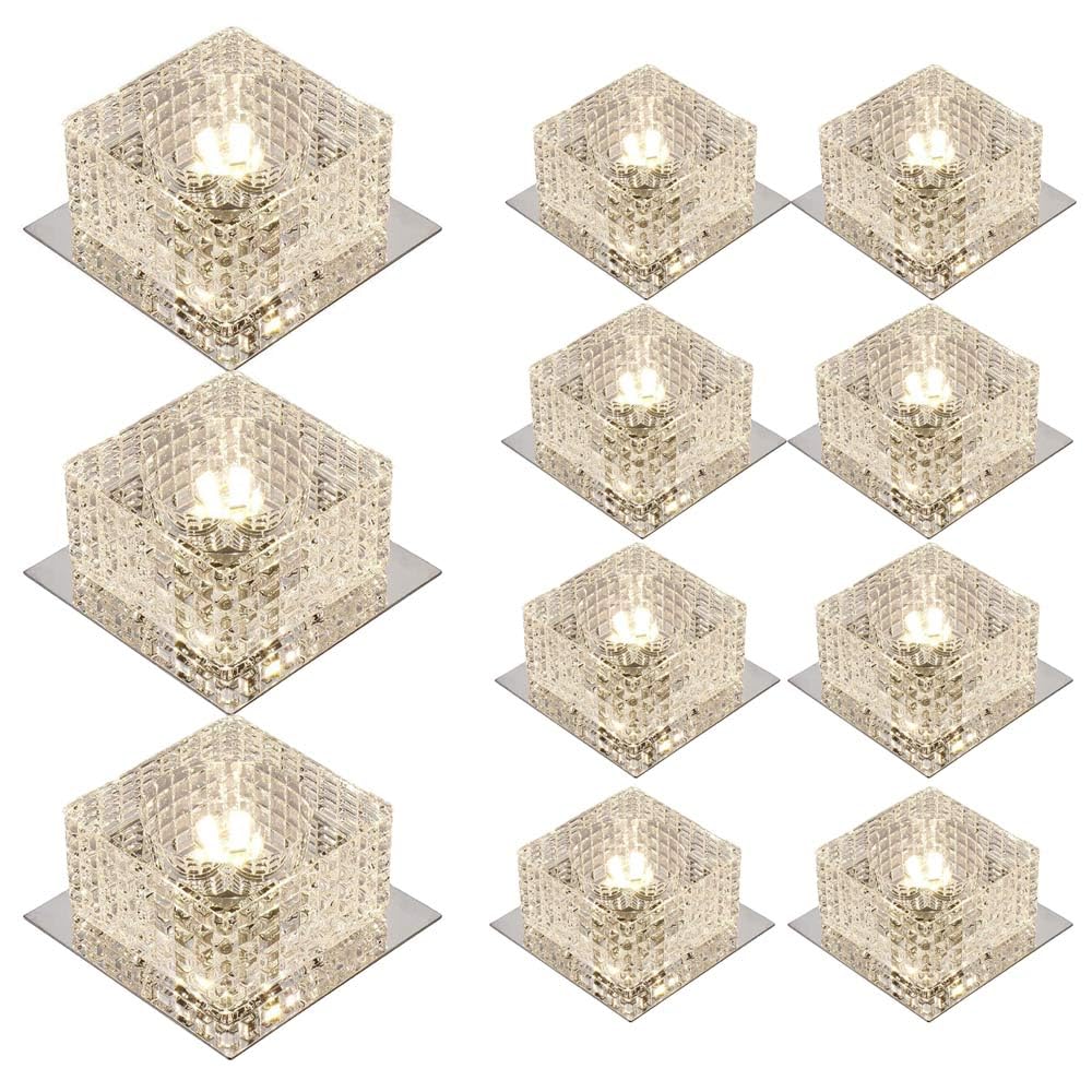 Confezione da 11 Faretti LED Quadrati in Cristallo Kit di Finitura per Alloggiamento di Illuminazione A Incasso LED da 3,9 Pollici Plafoniera A Incasso LED con Apertura da 5-8 Cm