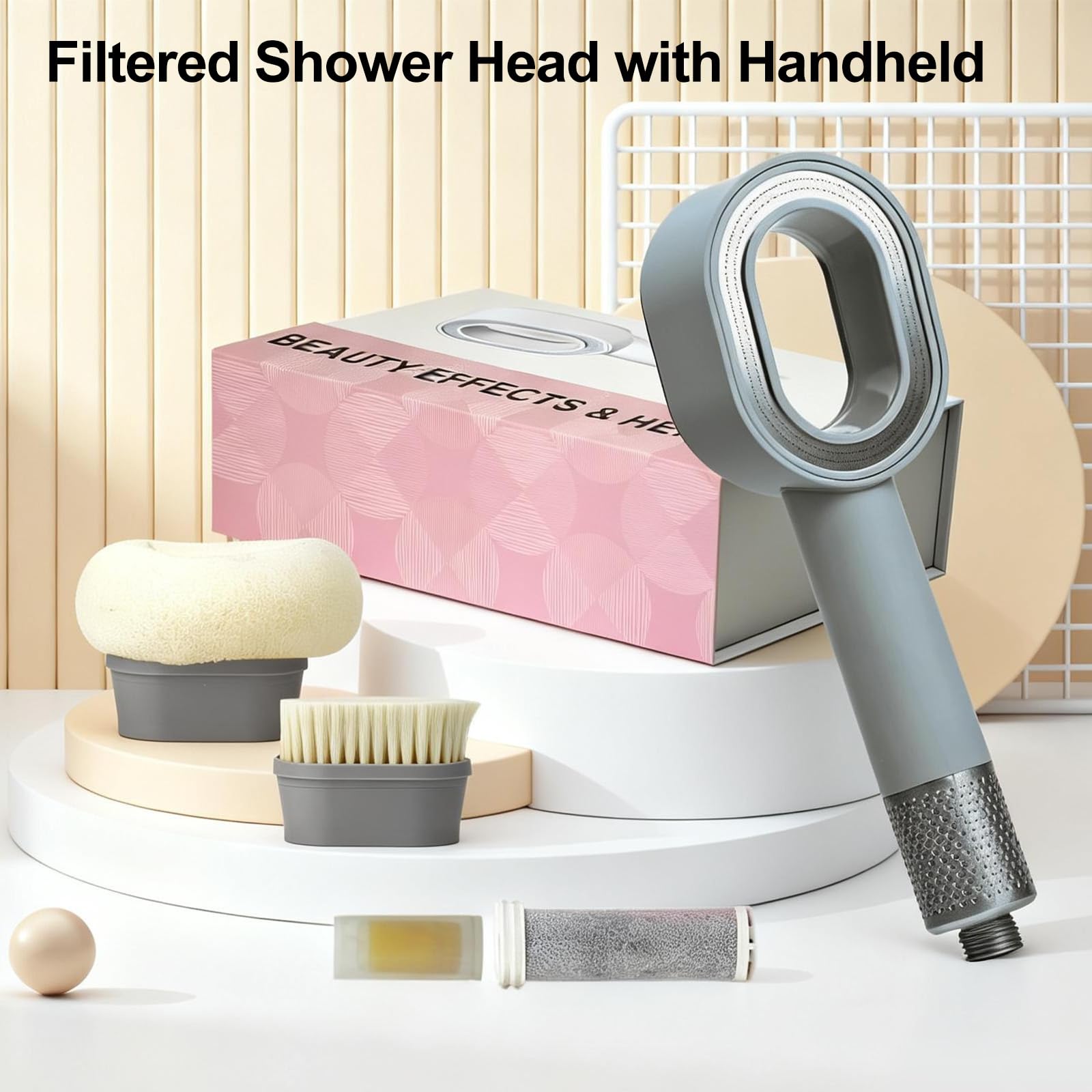 Filtersonic Alcachofa de ducha 3 en 1 de alta presión con filtro de cal, aumento de presión, cabezal de ducha con esponja para eliminar agua dura, metal pesado, plata