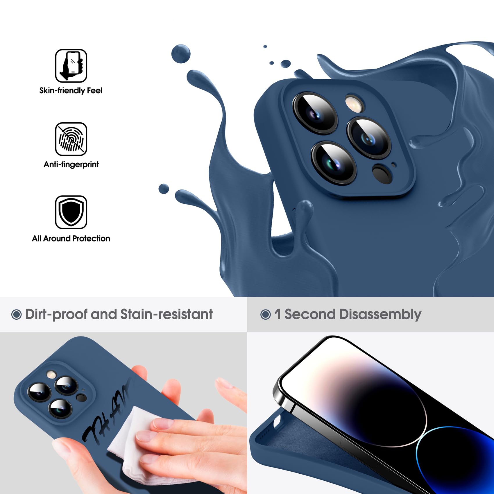 Supdeal Custodia in Silicone Liquido per iPhone 14 Pro, [Protezione Fotocamera] [Cover in Microfibra] [Protezione a 4 Strati], Case Ultrasottile e con Presa Comoda, 6,7 Pollice, Blu