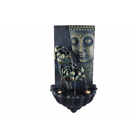Warm Garden Outdoor Cascading Lotus Buddha Face Zen Water Fountain Buddha Statue Wall Fountains. 32.3 Inch Tall