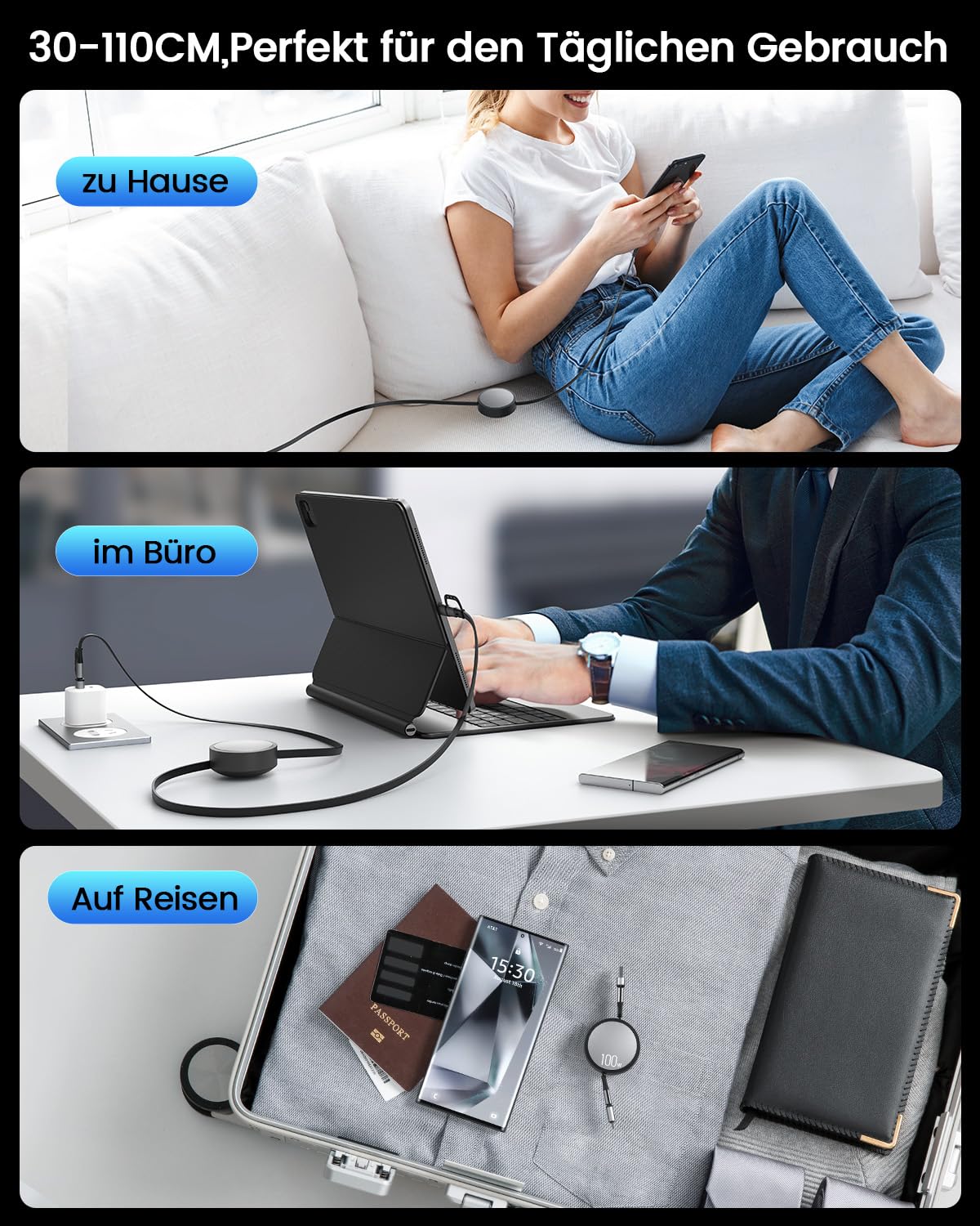 CAFELE 100W 4-in-1 Einziehbares Ladekabel Mit PPS/PD 3.0/QC4.0 - Für IPhone, MacBook, Galaxy & Mehr