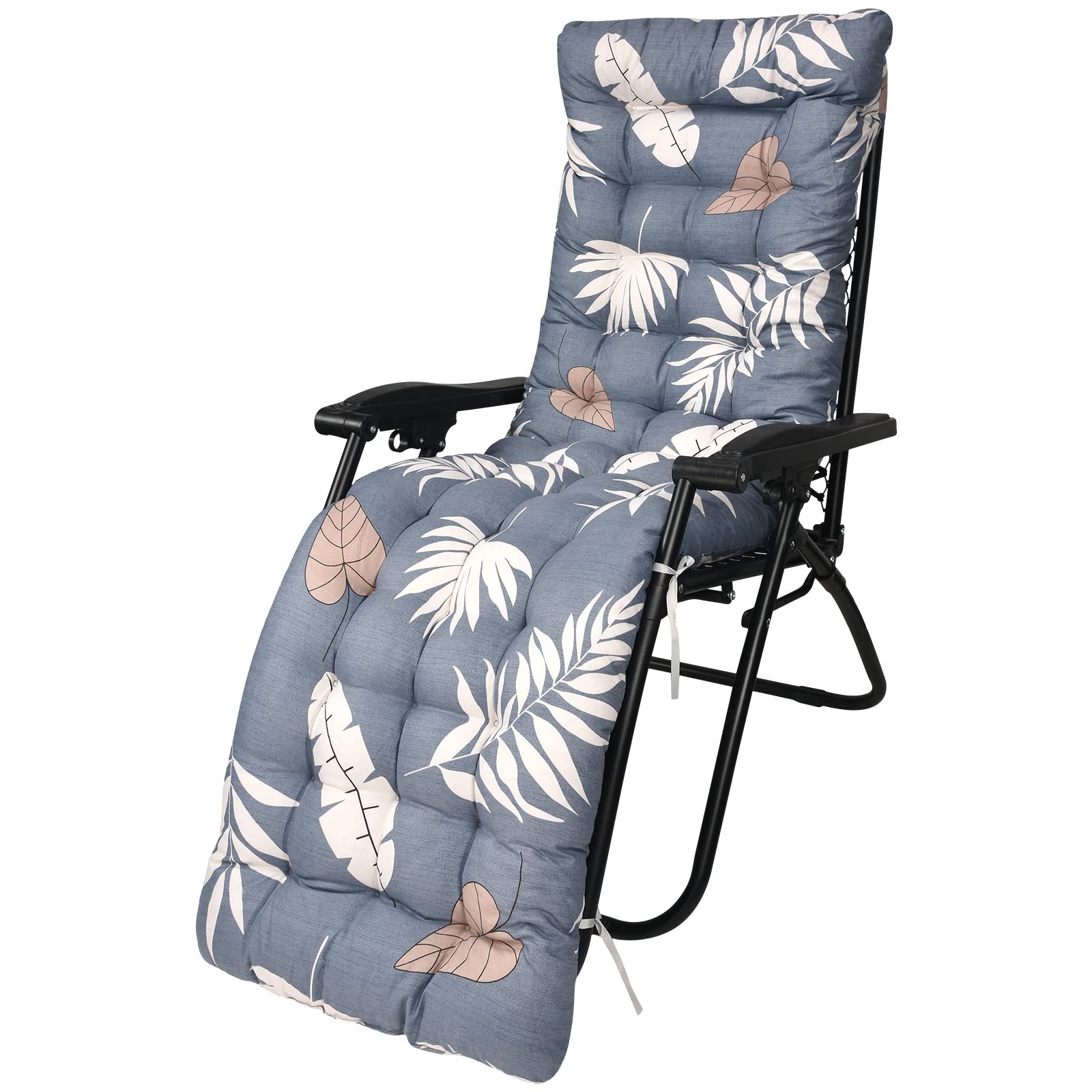 Rhyvorax Lounge Chair Cushion,170 * 53 * 8cm Sun Lounger Cushions with Anti-slip Top and Tie Ropes, Recliner Rocking Chair Cushion for Poolside Furniture Garden Chaise Indoor Outdoor (Gray Leaves)