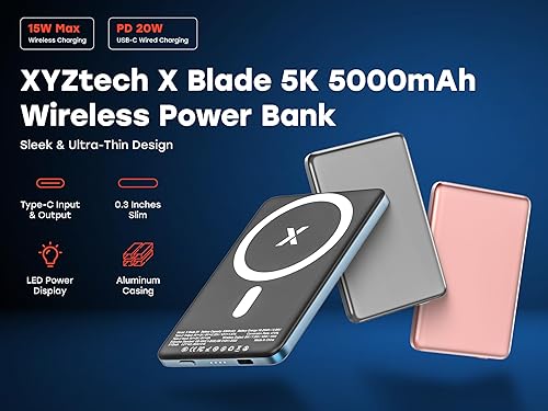 Miniatura 4 de X Blade 5K - Banco de energía inalámbrico, 5000 mAh, ultrafino, diseño de carcasa de metal de 0.3 pulgadas, compatible con iPhone y Samsung, oro rosa