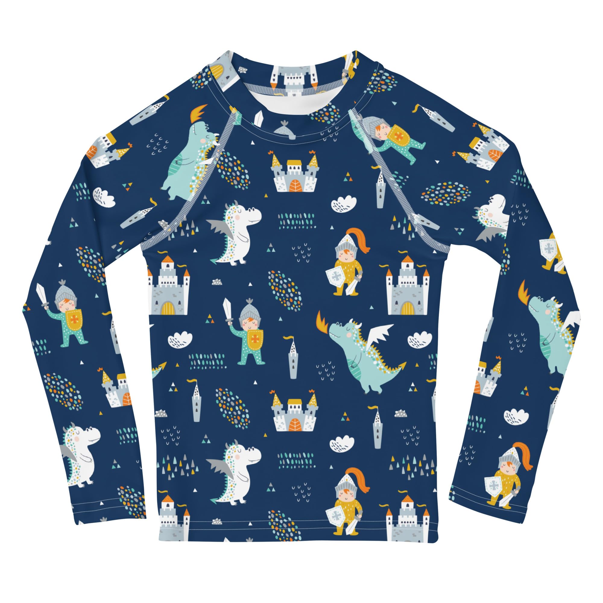 Rashguard Kinder Jungen, Langarm, Badeshirt, Schwimmshirt, Sonnenschutz, Badebekleidung, Schnelltrocknend, UPF 50+, Rash Top mit Print, Rash Guard Shirt, UV Shutz, Blue Knights, 92-128 cm