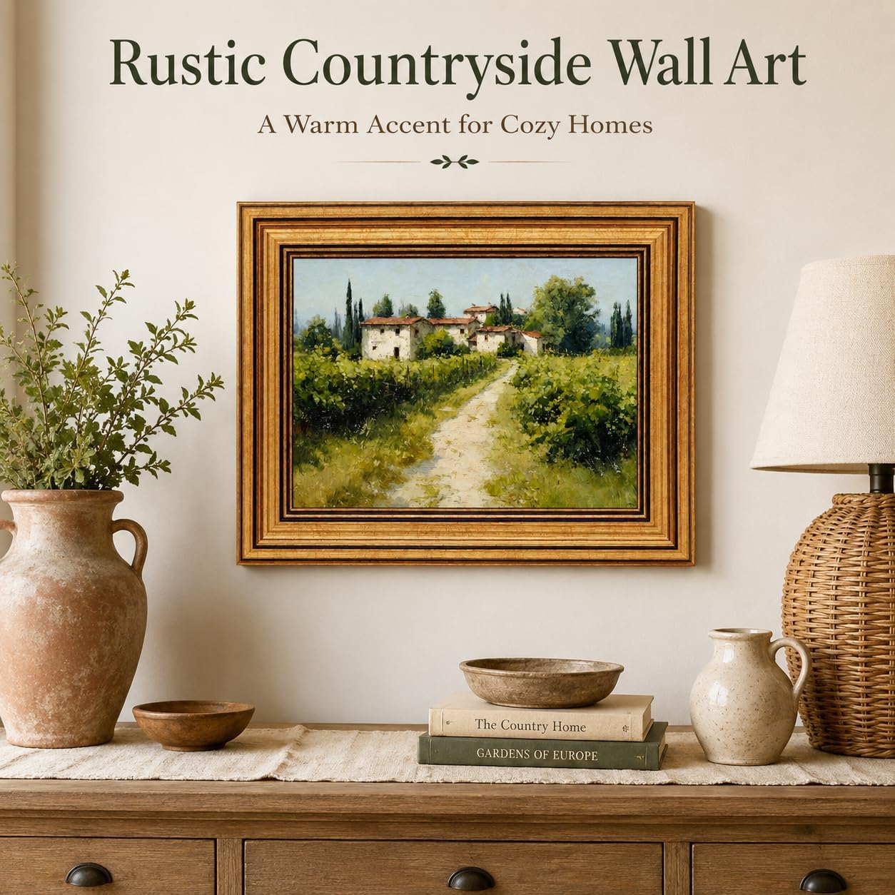 Gold Framed Vintage Country Painting Wall Art Nature Country Landscape Painting Picture Wall Decor Rustic Farmhouse Poster Print Artwork for Bedroom, Bathroom, Living Room Home Decoration