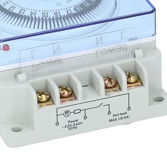 Mechanical Timer Switch 24 Hour 15 Minute Interval Automatic Power Off Timer with PC ABS Housing and Load Indicator for Lights Pumps Fans Heaters