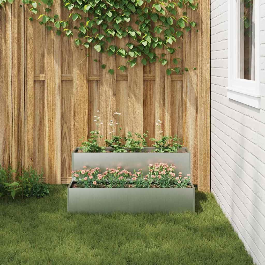 Doniczka ogrodowa Srebrny 100 x 60 x 45 cm Stal Galwanizowana, Odporna na warunki atmosferyczne, Nowoczesna metalowa donica tarasowa, Trwała konstrukcja na zewnątrz, Łatwy montaż, ogrodu i patio