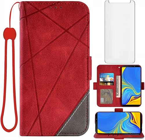 Asuwish Compatible con Samsung Galaxy A9 2018 Funda tipo cartera y protector de pantalla de vidrio templado, funda con tapa para tarjetero,
