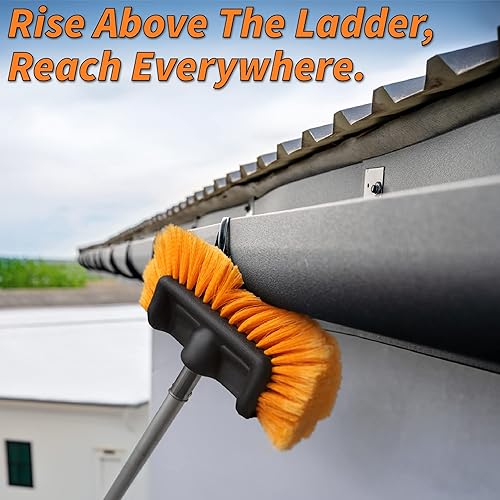 Miniatura 4 de Juego de cepillos de limpieza para exteriores de 20 pies y kit de plumero con poste de extensión de 5 a 12 pies  Cepillos de revestimiento de vinilo