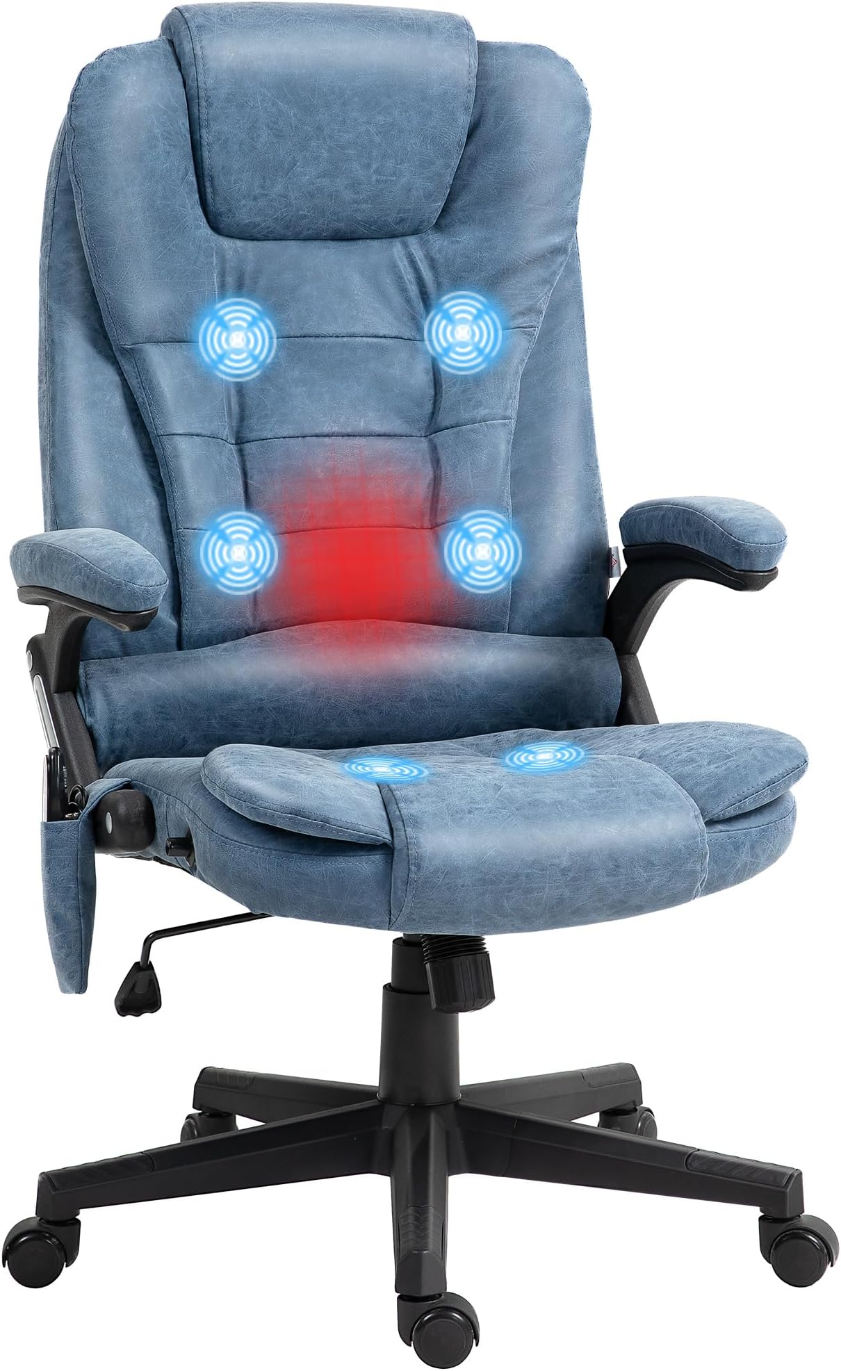 HOMCOM High Back Vibration Massage Office Chair with 6 Vibration Points, Heated Reclining PU Leather Computer Chair with Armrest and Remote, Blue