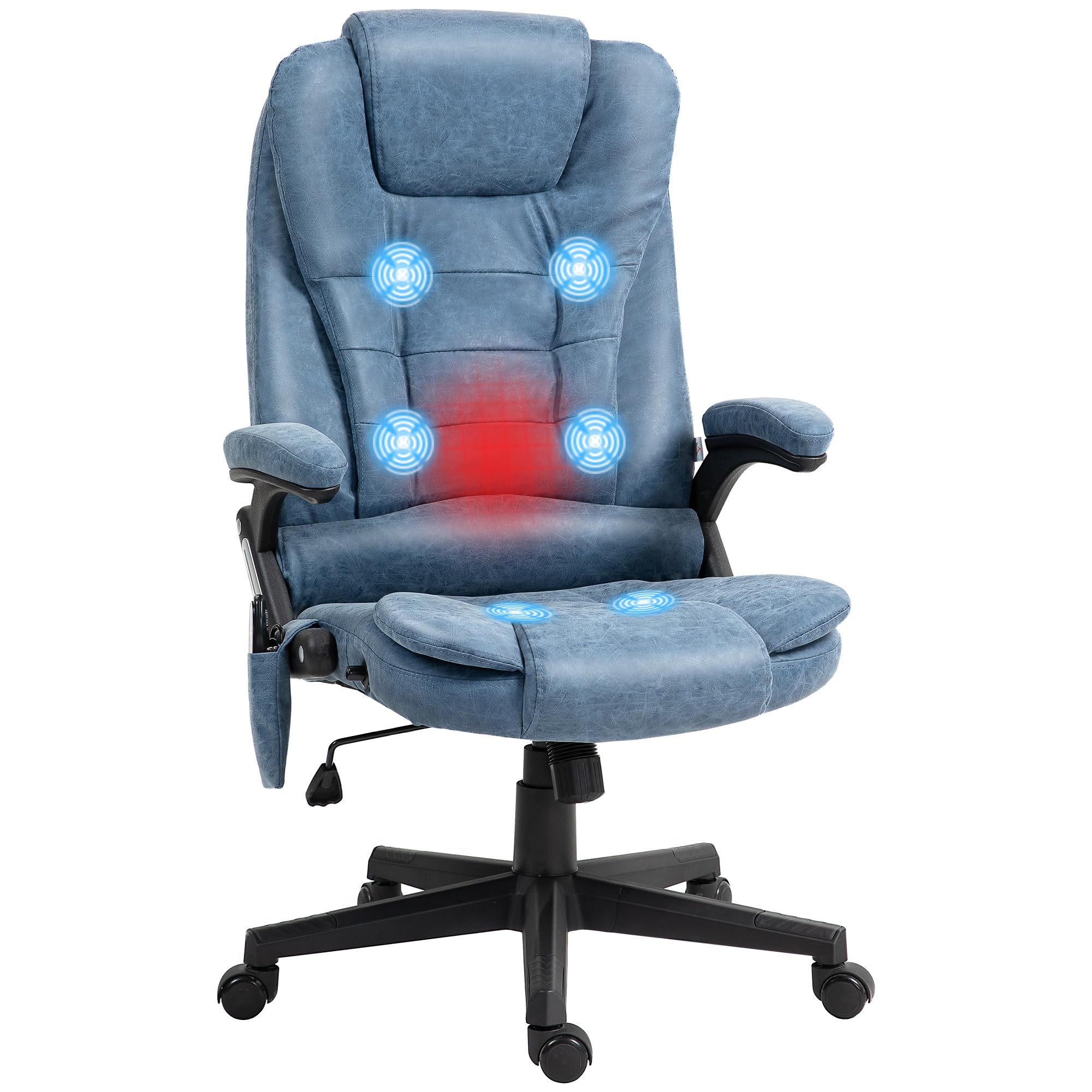 HOMCOM High Back Vibration Massage Office Chair with 6 Vibration Points, Heated Reclining PU Leather Computer Chair with Armrest and Remote, Blue
